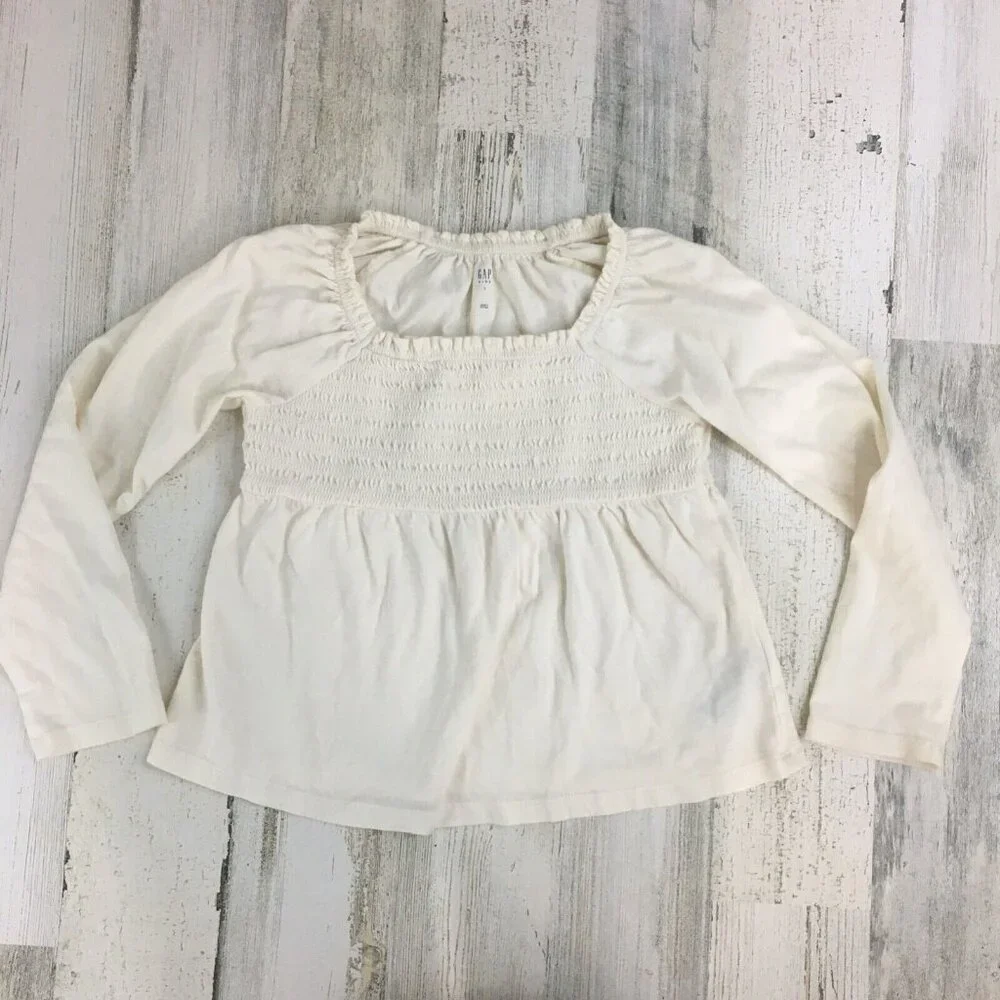 Gap Kids Sz S 6 7 Long Sleeve Smocked Shirt Cream
